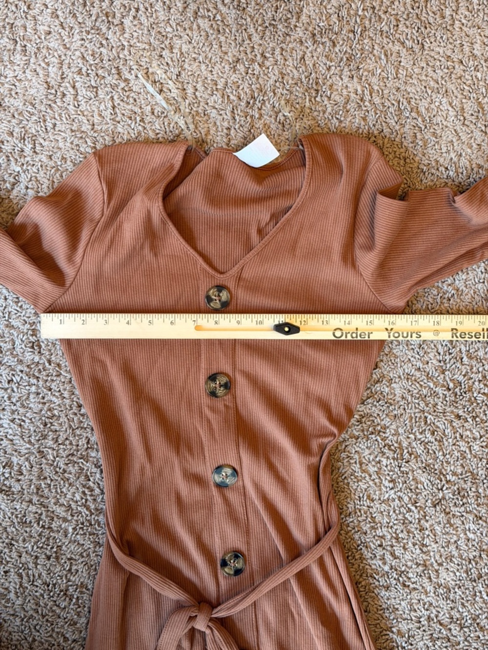 No Boundaries Brown Ribbed Button-Front Long Sleeve Midi Dress - Picture 7 of 8